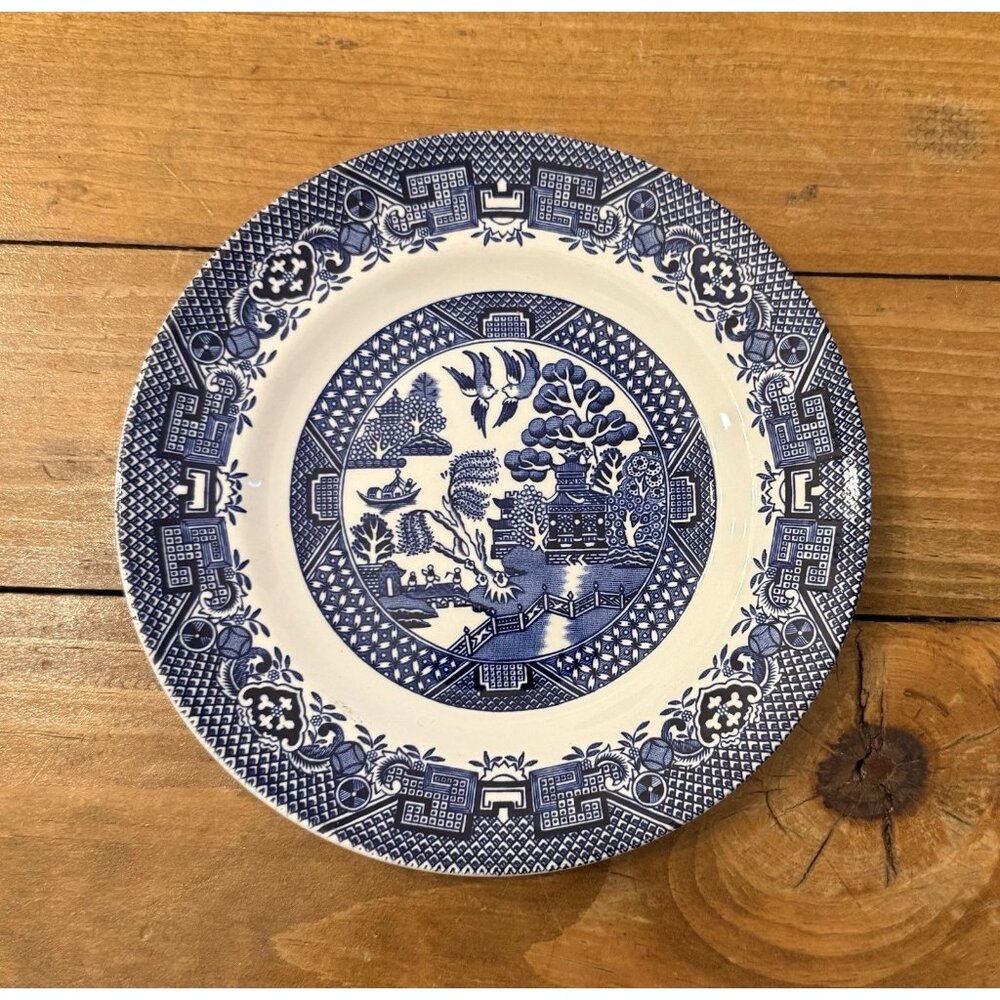 Vintage OLD WILLOW Blue Dessert Pie Plate 7” Swinnertons England Ironstone 1940s